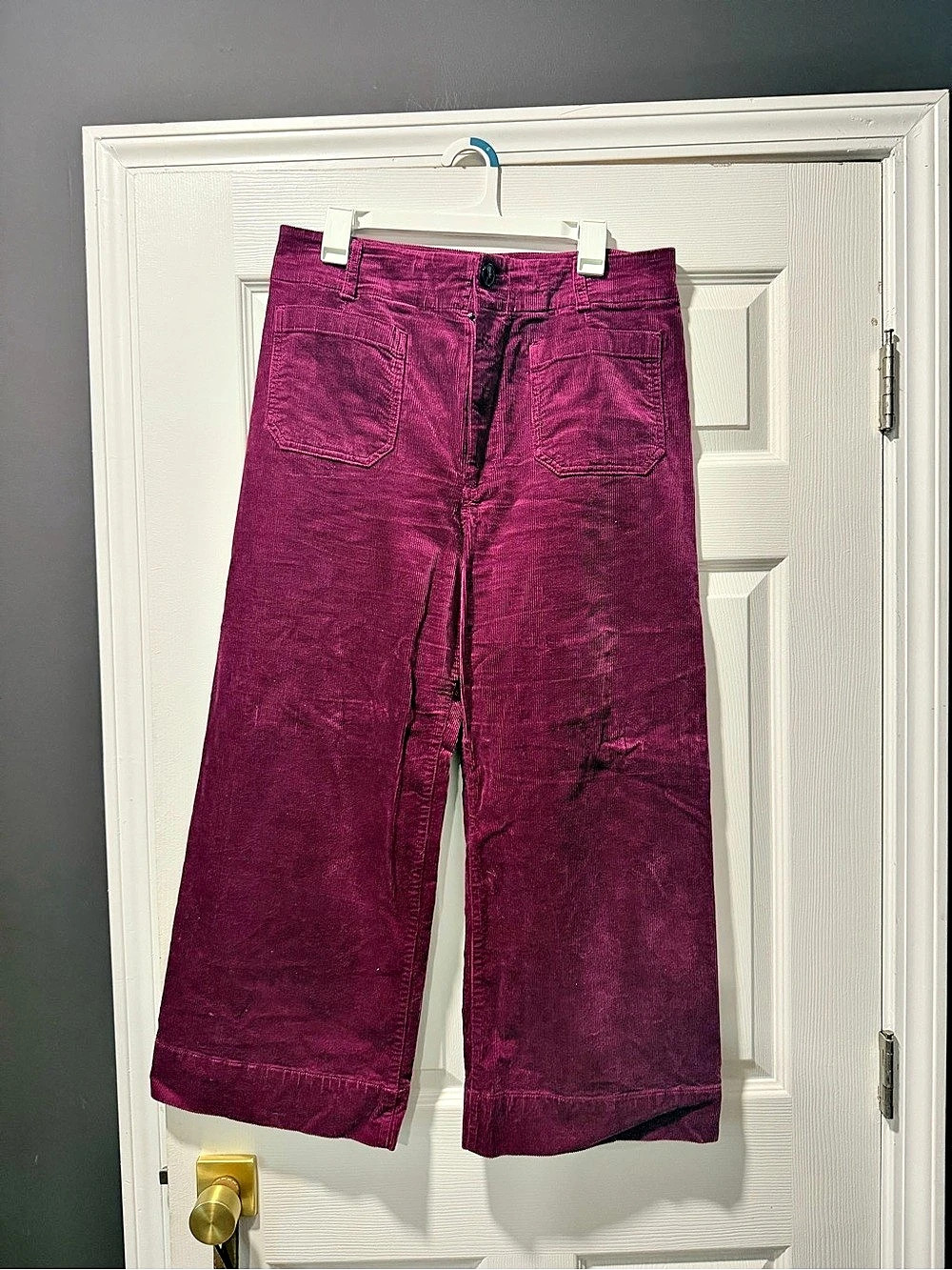 Maeve The Colette Corduroy Cropped Wide-Leg Pants Purple Waist 32